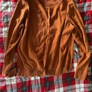 AnnTaylor Autumn Orange Long Sleeve Button Down Shirt 75% Silk 25% Cotton